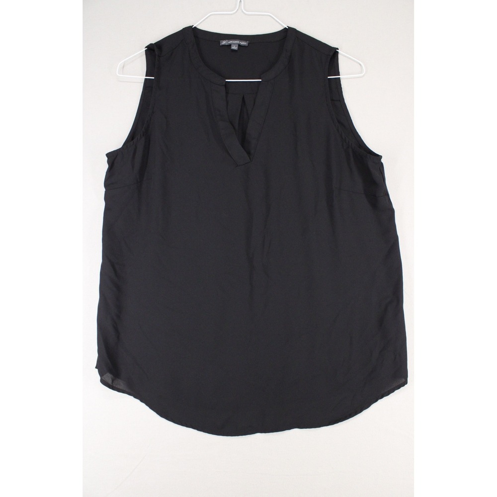 Adrianna Papell Womens Sleeveless Split Neck Blouse Black Pleated Shell Large